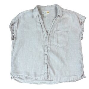 C&C California 100% Linen Top Cap Sleeve Mother of‎ Pearl Style Buttons Sz L